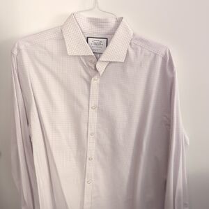 Charles Tyrwhitt Men's Purple And White Checkered Shirt
